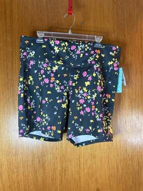 Ideology Performance Bike Shorts Black Floral w/Pockets UPF Women's Plus 2X NWT